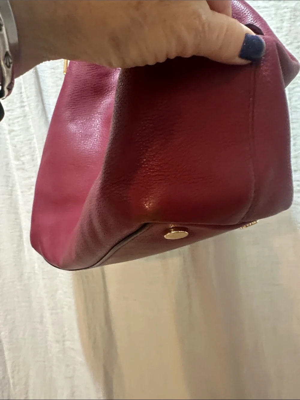 Michael Kors Wine Pebbled Leather Shoulder Tote with Gold Hardware